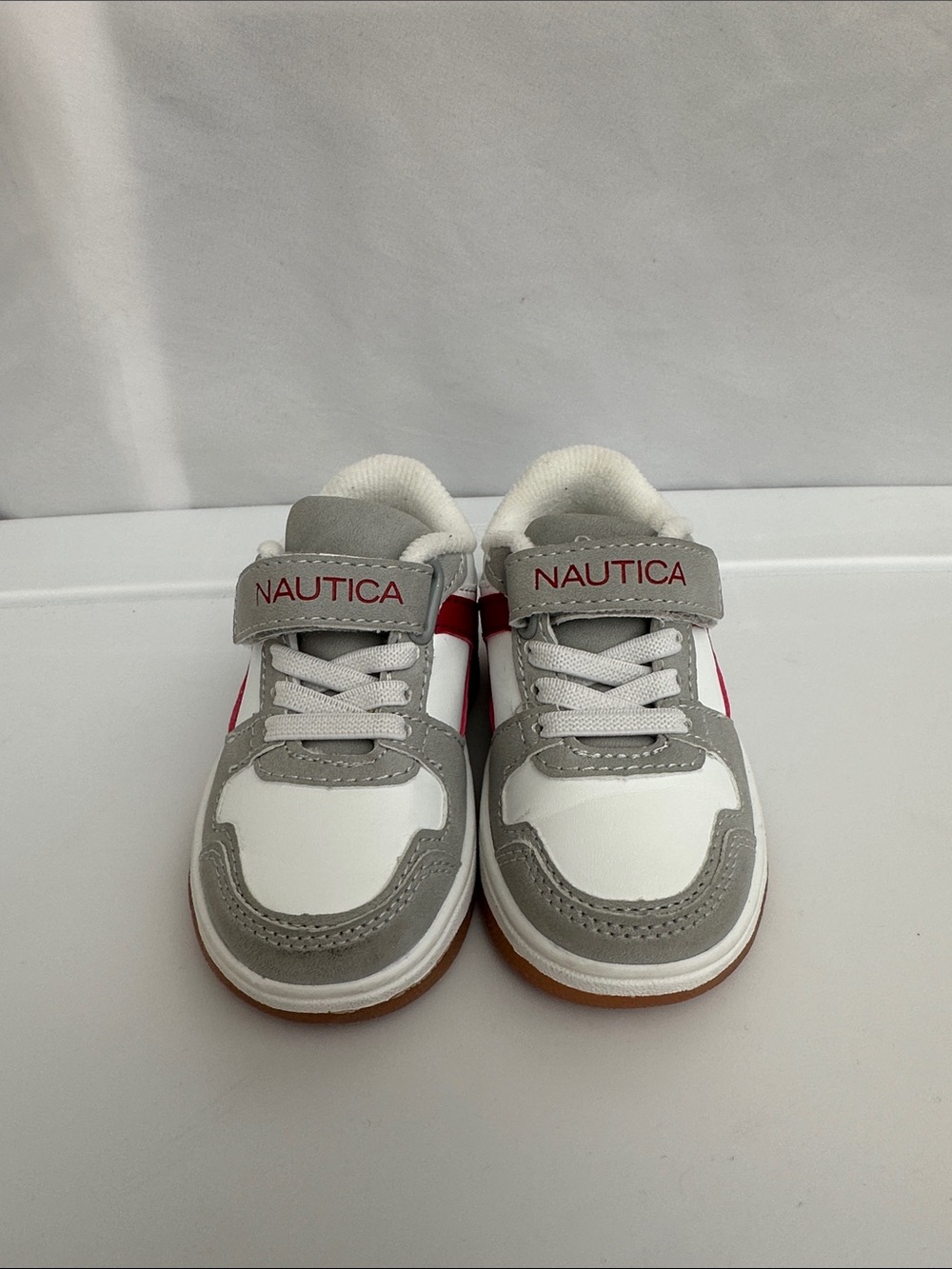 Nautica Kids White, Gray & red Velcro Sneakers